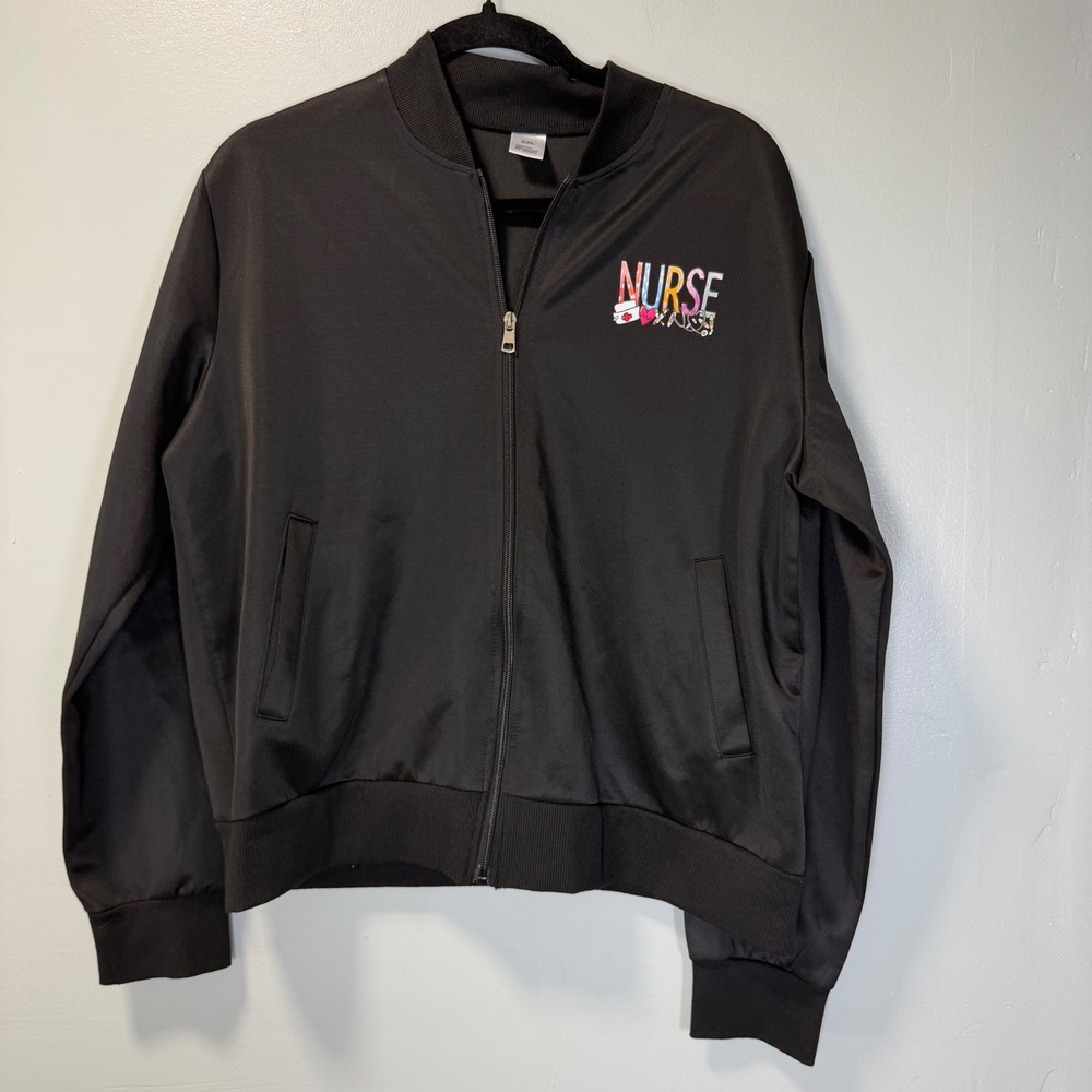 Nurse Graphic Zip‎ Up Bomber Track Jacket Black XXL Healthcare Medical